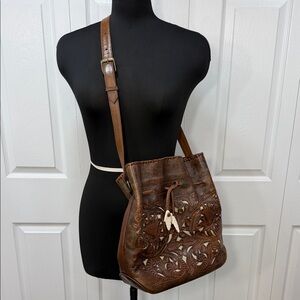 Brown Leather Embossed Shoulder Bag